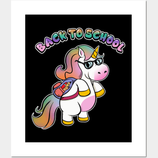 Cute Back To School Unicorn Student with Backpack Posters and Art